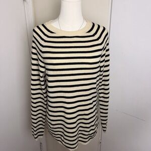 EQUIPMENT Lucien Ivory Black Striped Wool Yak Ribbed Knit Zipper Sweater, Size S